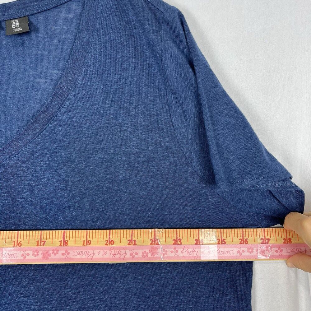 Tahari Womens Plus Size Blue V Neck Top Linen Lyocell Relaxed Fit - Picture 9 of 11